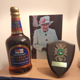 George S Valued Possessions Pusser Rum Bowls Trophy And 100th Birthday Card From The Late Queen