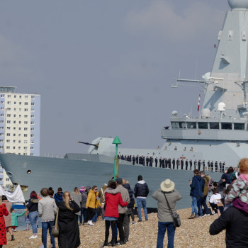 HMS Defender leaving Portsmouth