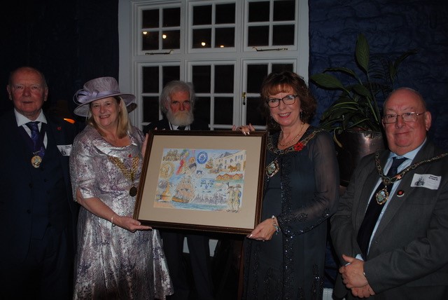 The Lord Mayor of Plymouth and Mayor of Rushden receive the painting by Shipmate David Hawker 